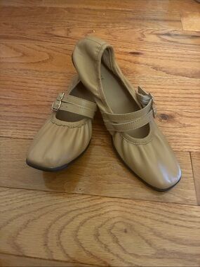 Free People Tan Mary Jane Ballet Flats with Double Strap
